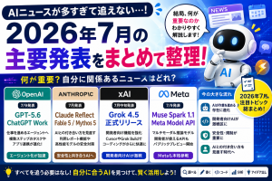 GPT-5.6、Claude Reflect、Grok 4.5、Muse Spark 1.1など2026年7月の主要AIニュースを整理したアイキャッチ画像